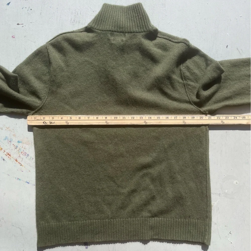 Men's Banana Republic Sweater Green Solid L Preppy Luxury Cashmere Zip HOLE City